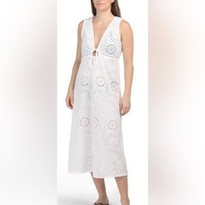 La Piccola Creativa Swim Cover-Up Open Front Eyelet White Maxi Dress Sz Med NWT